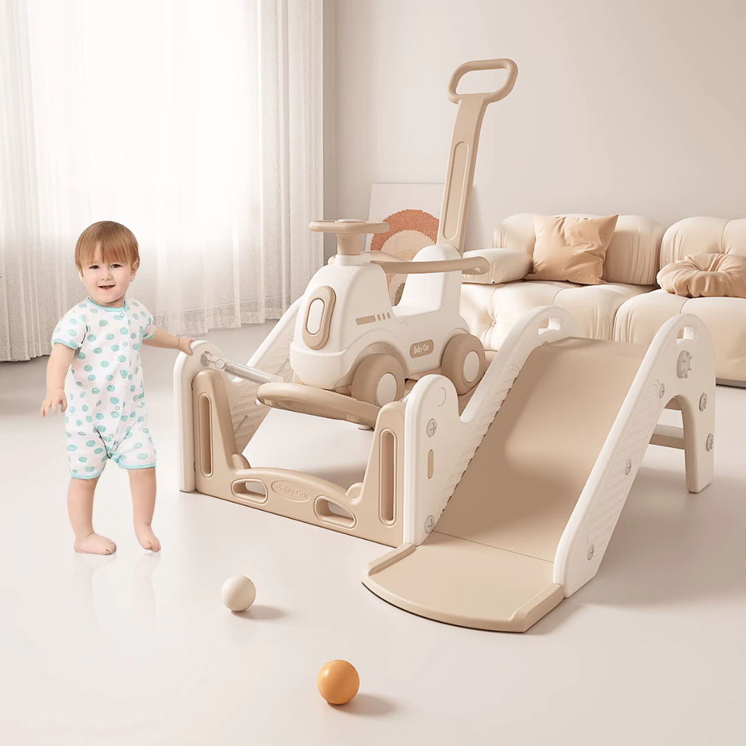 Zonovi 4-in-1 Speeltoestel – Glijbaan & Loopauto met Duwstang, Hobbelpaard & Bouncer – BPA-vrij