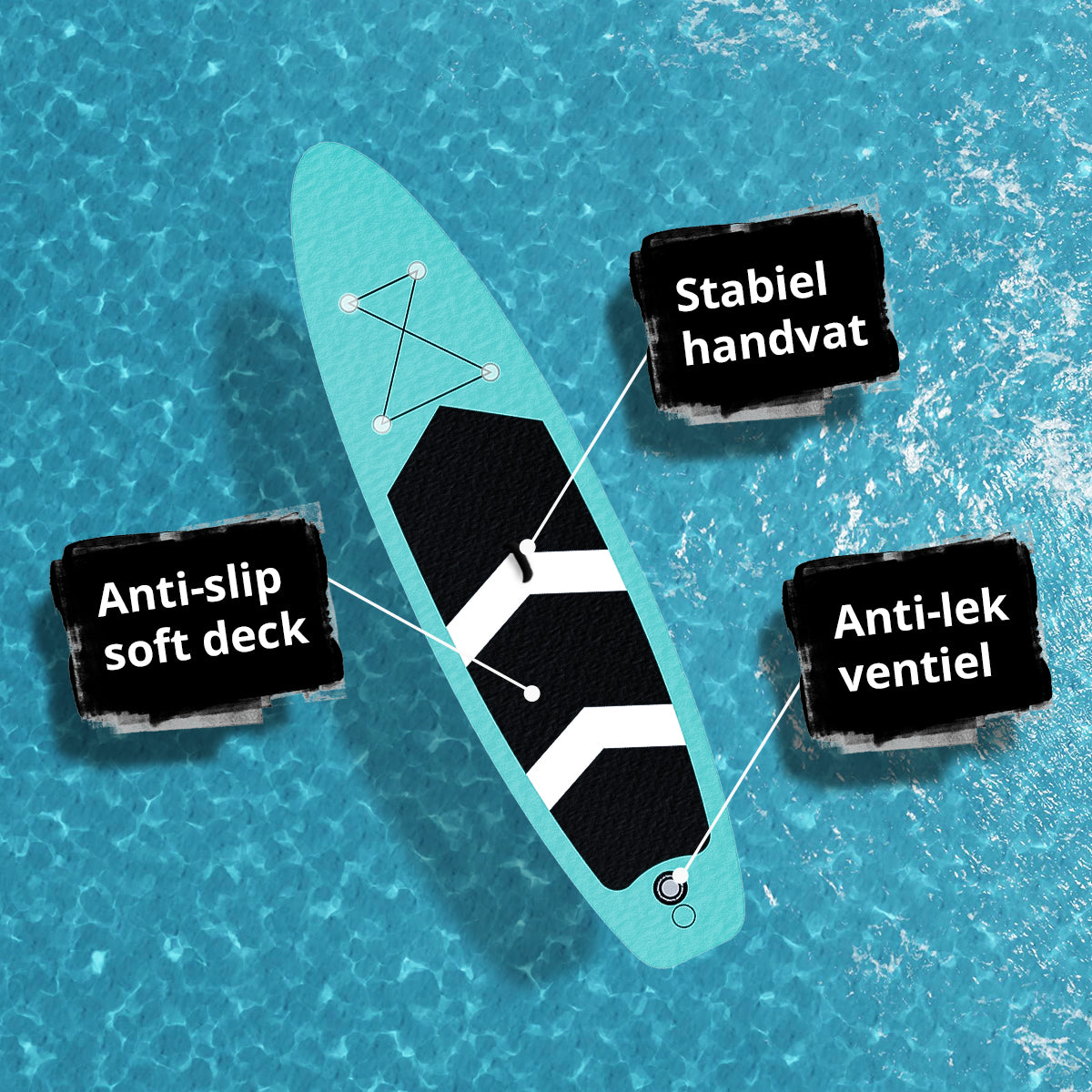 Zonovi SUP board Turquoise/Zwart (2e KANS) (ZIE BESCHRIJVING)