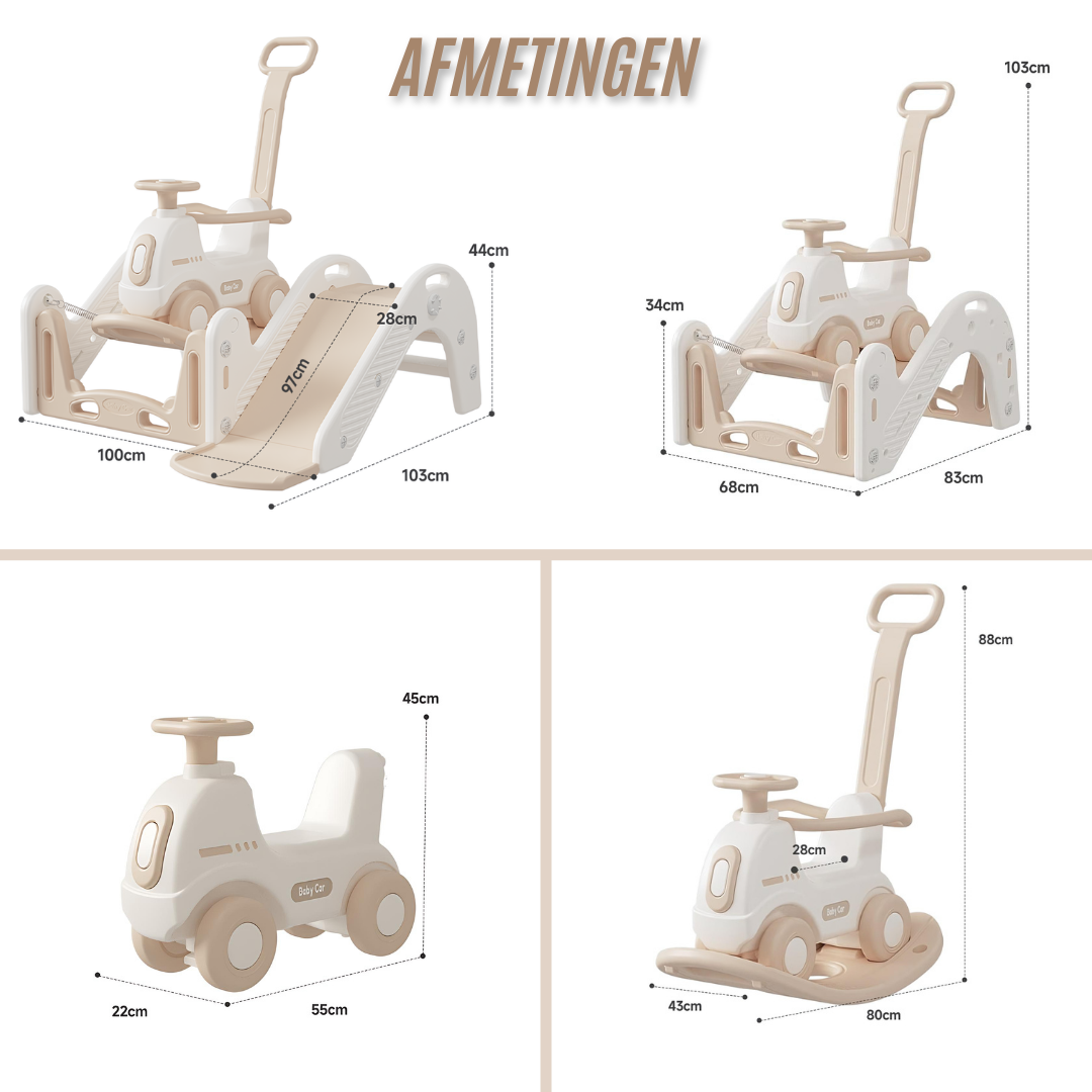 Zonovi 4-in-1 Speeltoestel – Glijbaan & Loopauto met Duwstang, Hobbelpaard & Bouncer – BPA-vrij