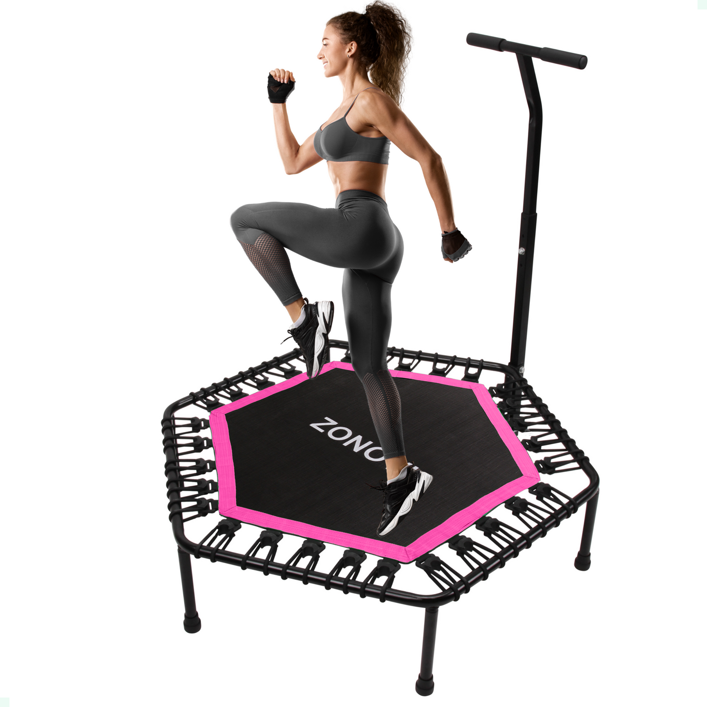 Zonovi Fitness Trampoline 250 Kilo – Mini Trampoline – Kleine Trampoline – Sport Trampoline – Met Elastieken – Zwart – Roze – 106 cm – 42 inch