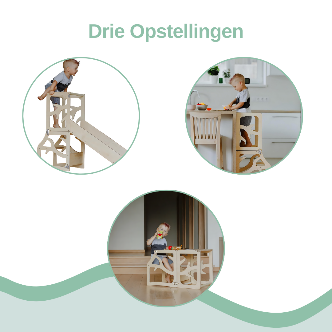 Zonovi Leertoren- Montessori Keukentrap - Learning Tower - Speeltafel - Kindertafel - Kindertrap - Leertoren - Keukentoren - Keukenhulp - Leerstoel - Met Glijbaan - Voor Peuters - Opvouwbaar - Inklapbaar - Hout - Inclusief Antislip Strips