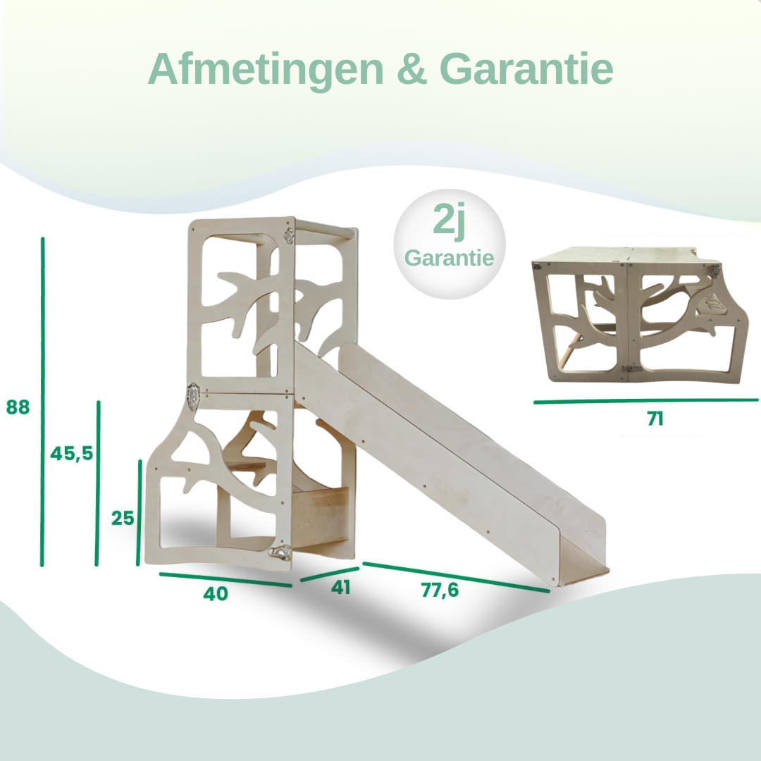 Zonovi Leertoren- Montessori Keukentrap - Learning Tower - Speeltafel - Kindertafel - Kindertrap - Leertoren - Keukentoren - Keukenhulp - Leerstoel - Met Glijbaan - Voor Peuters - Opvouwbaar - Inklapbaar - Hout - Inclusief Antislip Strips
