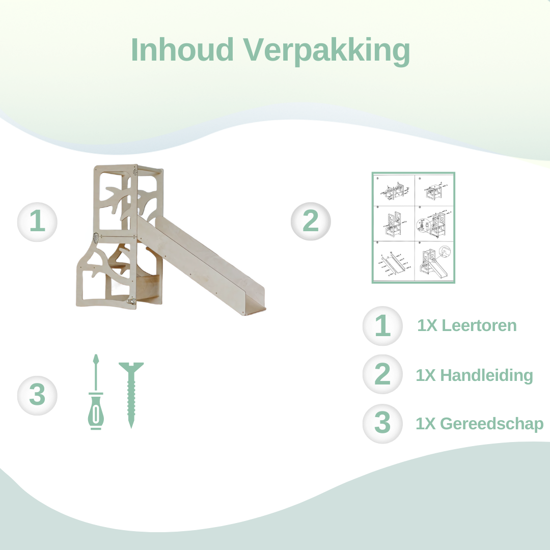 Zonovi Leertoren- Montessori Keukentrap - Learning Tower - Speeltafel - Kindertafel - Kindertrap - Leertoren - Keukentoren - Keukenhulp - Leerstoel - Met Glijbaan - Voor Peuters - Opvouwbaar - Inklapbaar - Hout - Inclusief Antislip Strips