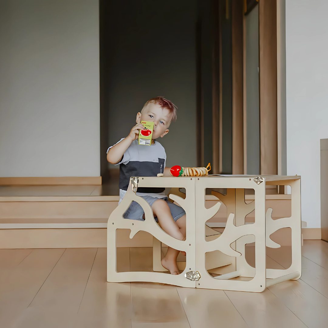Zonovi Leertoren- Montessori Keukentrap - Learning Tower - Speeltafel - Kindertafel - Kindertrap - Leertoren - Keukentoren - Keukenhulp - Leerstoel - Met Glijbaan - Voor Peuters - Opvouwbaar - Inklapbaar - Hout - Inclusief Antislip Strips