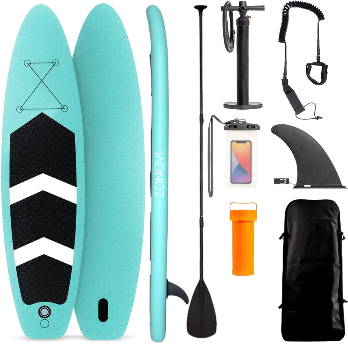 Zonovi SUP board - Max. 150KG - Opblaasbaar Paddle Board - Complete Set - Stand Up Paddle Boards - Surfboard - Surfplank - 320X80cm - Turquoise/Zwart