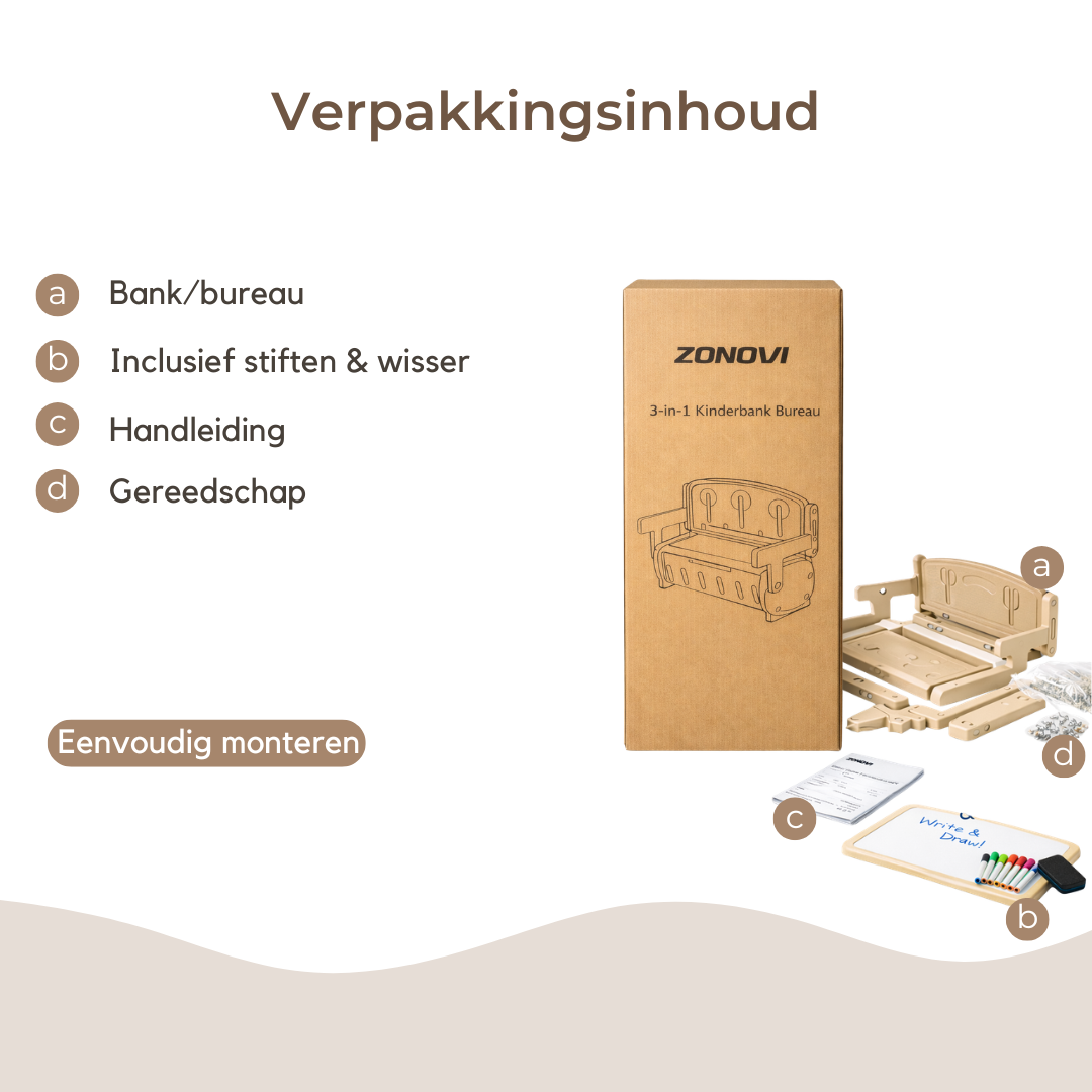 Zonovi Kinderbureau 3 in 1 - Kindertafel en Stoeltjes - Tekentafel - Speeltafel voor Peuter - Omkeerbaar Bureaublad met Stiften