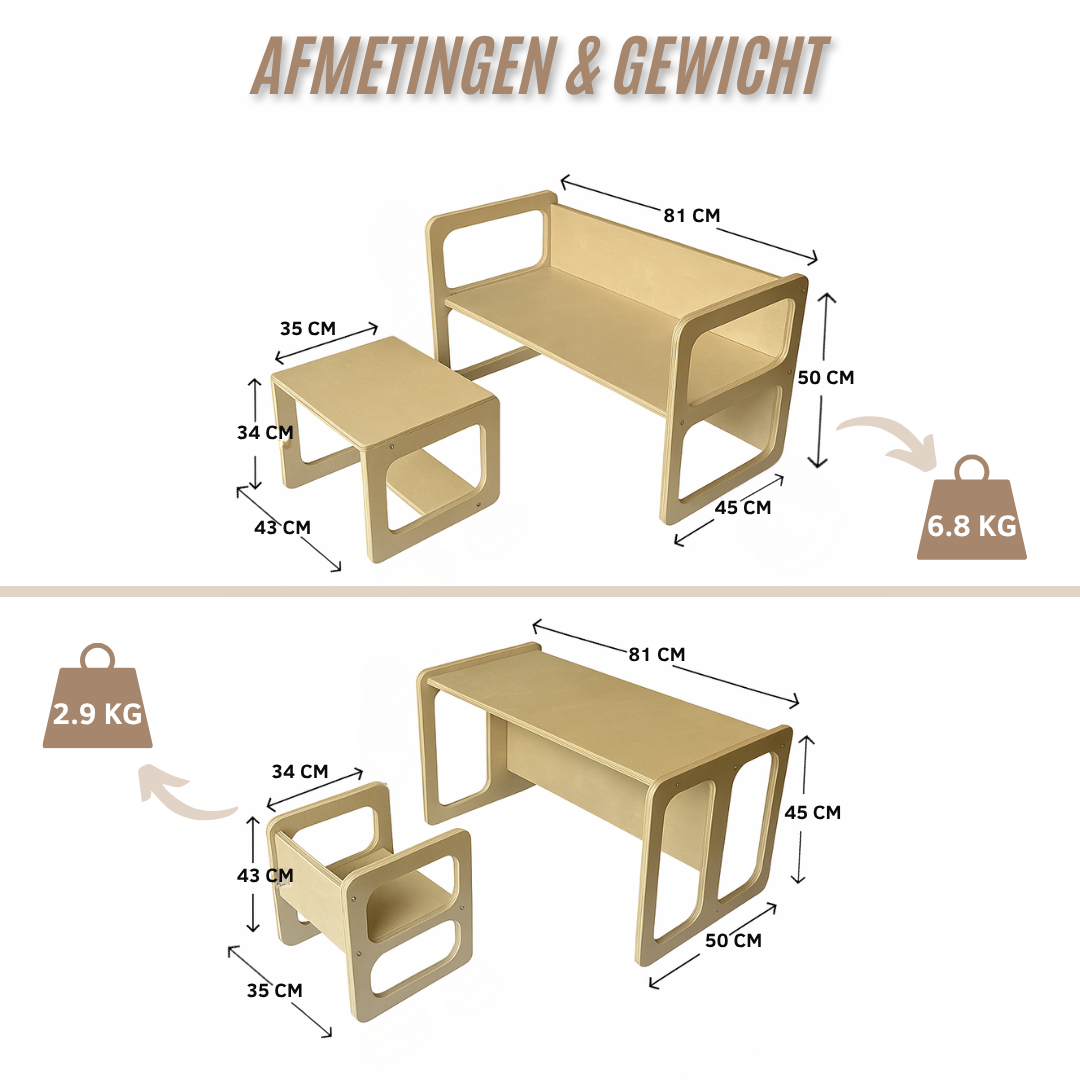 Zonovi Montessori Kindermeubel Set (Let op! UITERLIJK 28-08 IN HUIS)