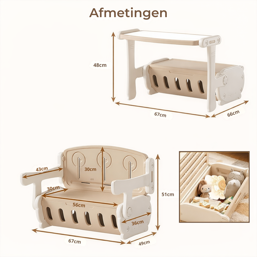 Zonovi Kinderbureau 3 in 1 - Kindertafel en Stoeltjes - Tekentafel - Speeltafel voor Peuter - Omkeerbaar Bureaublad met Stiften