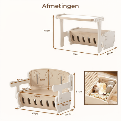 Zonovi Kinderbureau 3 in 1 - Kindertafel en Stoeltjes - Tekentafel - Speeltafel voor Peuter - Omkeerbaar Bureaublad met Stiften