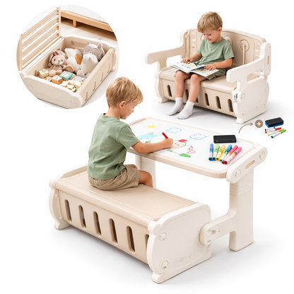 Zonovi Kinderbureau 3 in 1 - Kindertafel en Stoeltjes - Tekentafel - Speeltafel voor Peuter - Omkeerbaar Bureaublad met Stiften