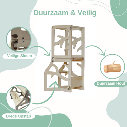 Zonovi Leertoren- Montessori Keukentrap - Learning Tower - Speeltafel - Kindertafel - Kindertrap - Leertoren - Keukentoren - Keukenhulp - Leerstoel - Met Glijbaan - Voor Peuters - Opvouwbaar - Inklapbaar - Hout - Inclusief Antislip Strips