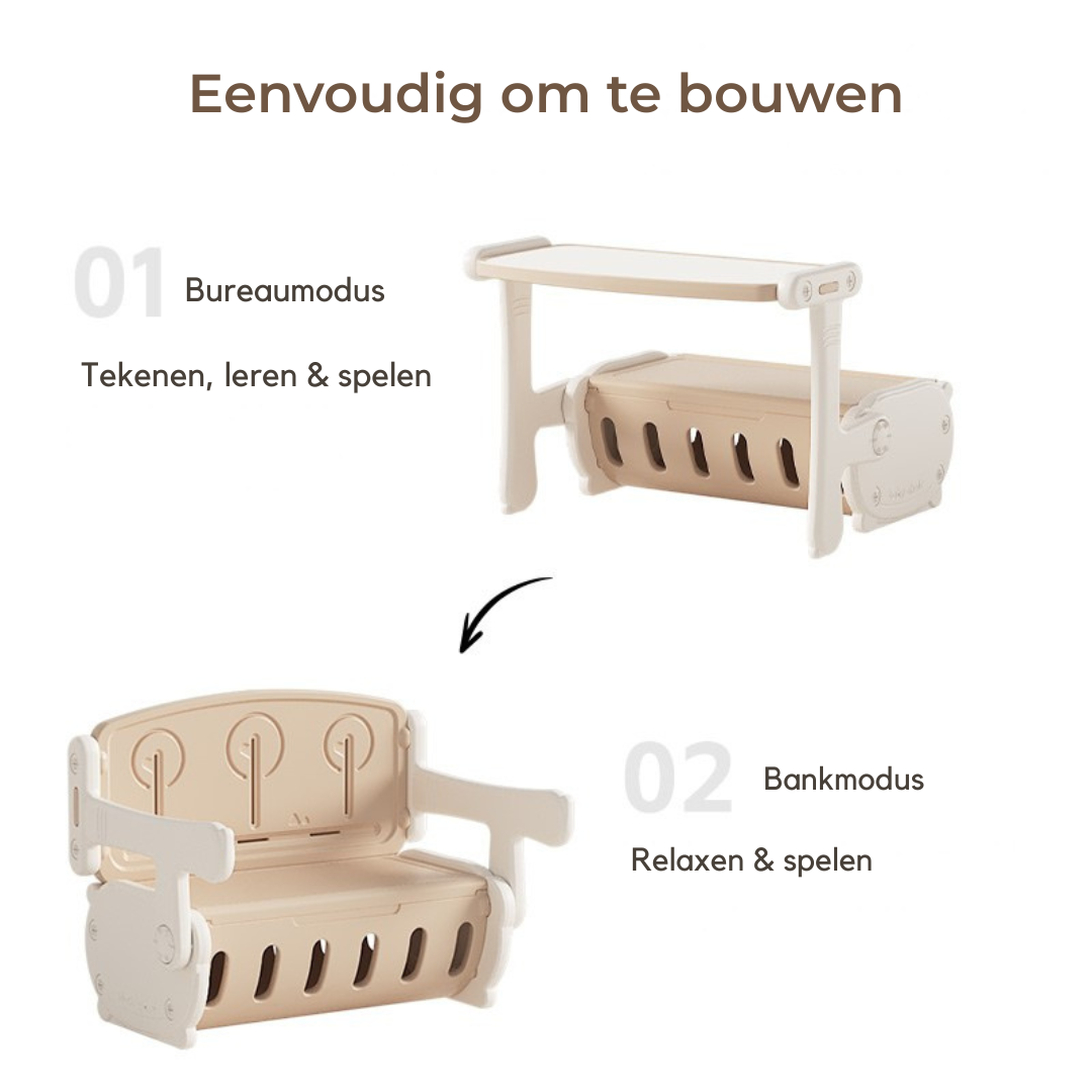 Zonovi Kinderbureau 3 in 1 - Kindertafel en Stoeltjes - Tekentafel - Speeltafel voor Peuter - Omkeerbaar Bureaublad met Stiften