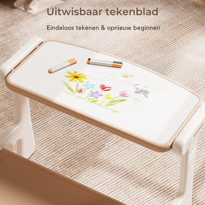 Zonovi Kinderbureau 3 in 1 - Kindertafel en Stoeltjes - Tekentafel - Speeltafel voor Peuter - Omkeerbaar Bureaublad met Stiften