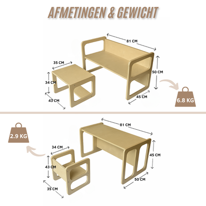 Zonovi Montessori Kindermeubel Set (Let op! UITERLIJK 28-08 IN HUIS)